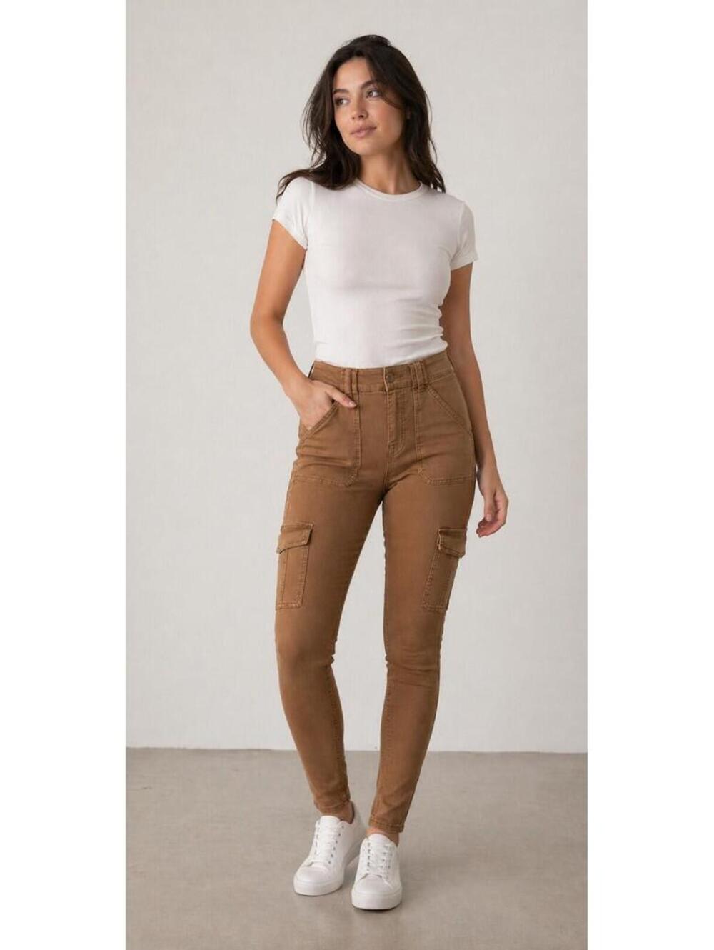 NWT SPANX Stretch Twill Ankle Cargo Pant Honey Glow Size Small Cotton Slimming